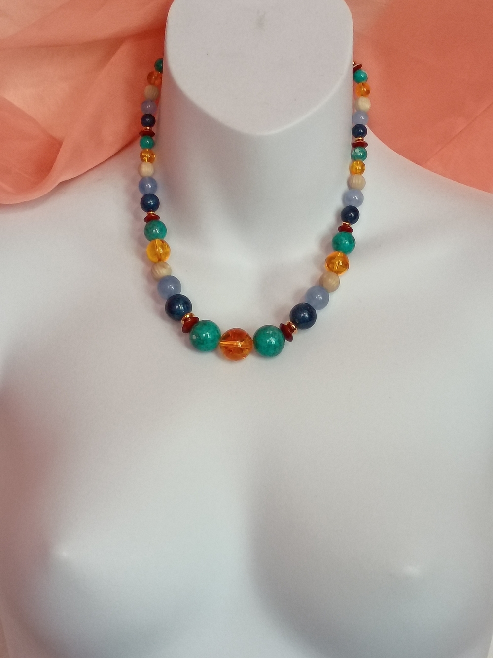 Multicolor Beaded Statement Necklace - Turquoise & Amber Tones